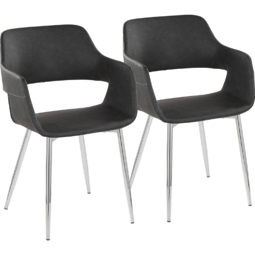 Margarite Dining Accent Chair in Chrome & Grey Leatherette (Set of 2)